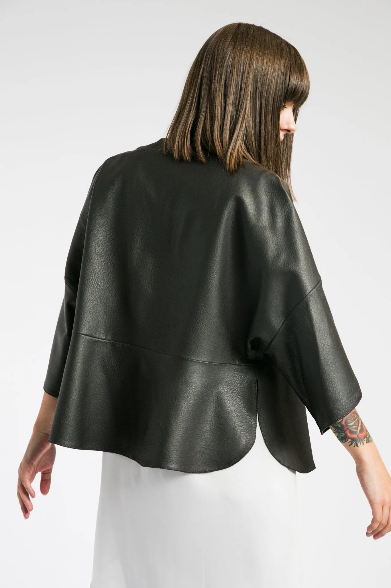 KORA OPEN FRONT JACKET TOPPER IN ITALIAN LEATHER