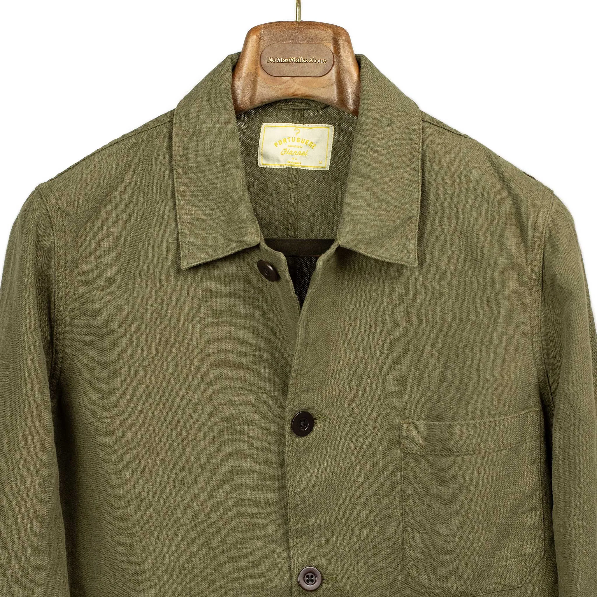 Labura unlined chore jacket in olive washed linen (restock)