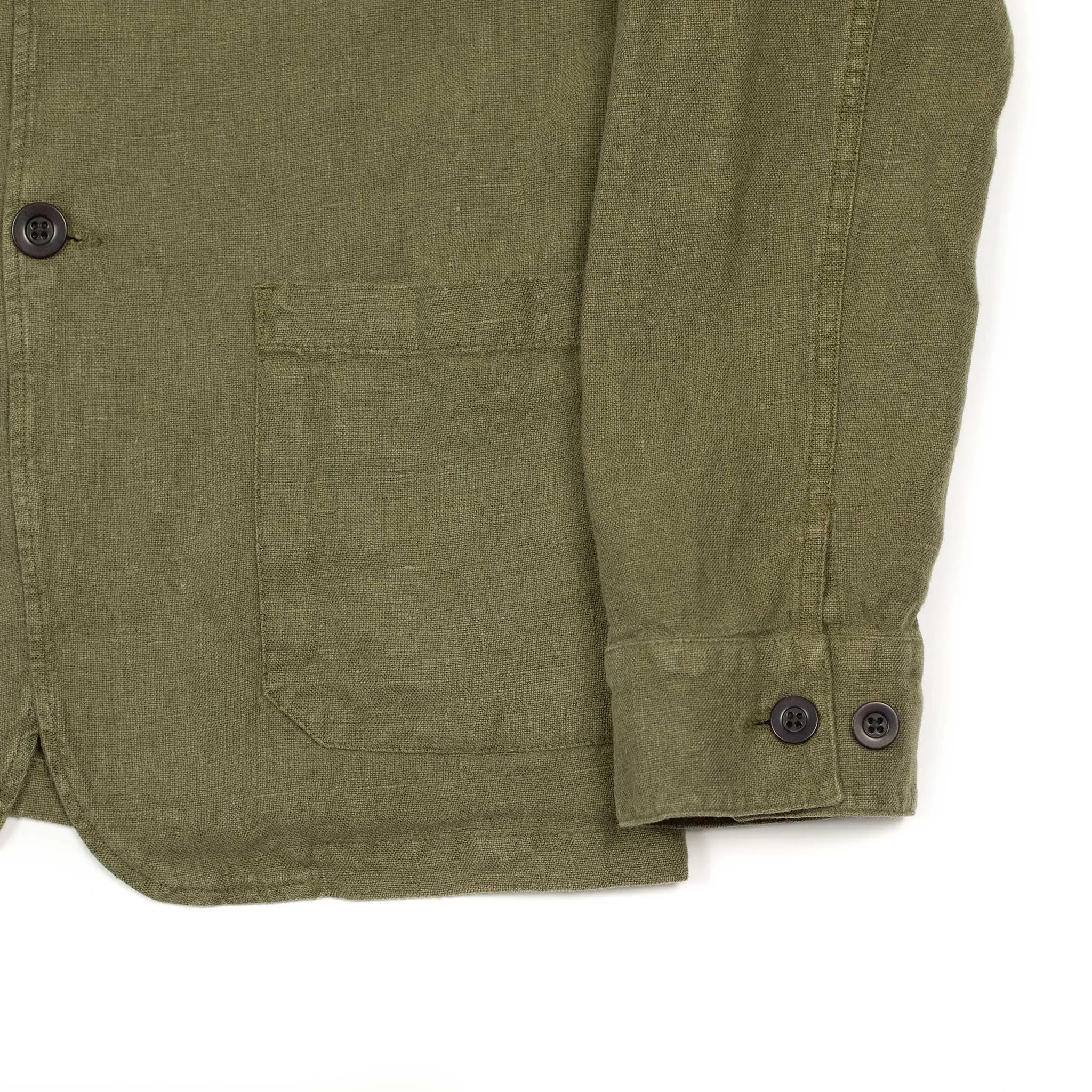 Labura unlined chore jacket in olive washed linen (restock)