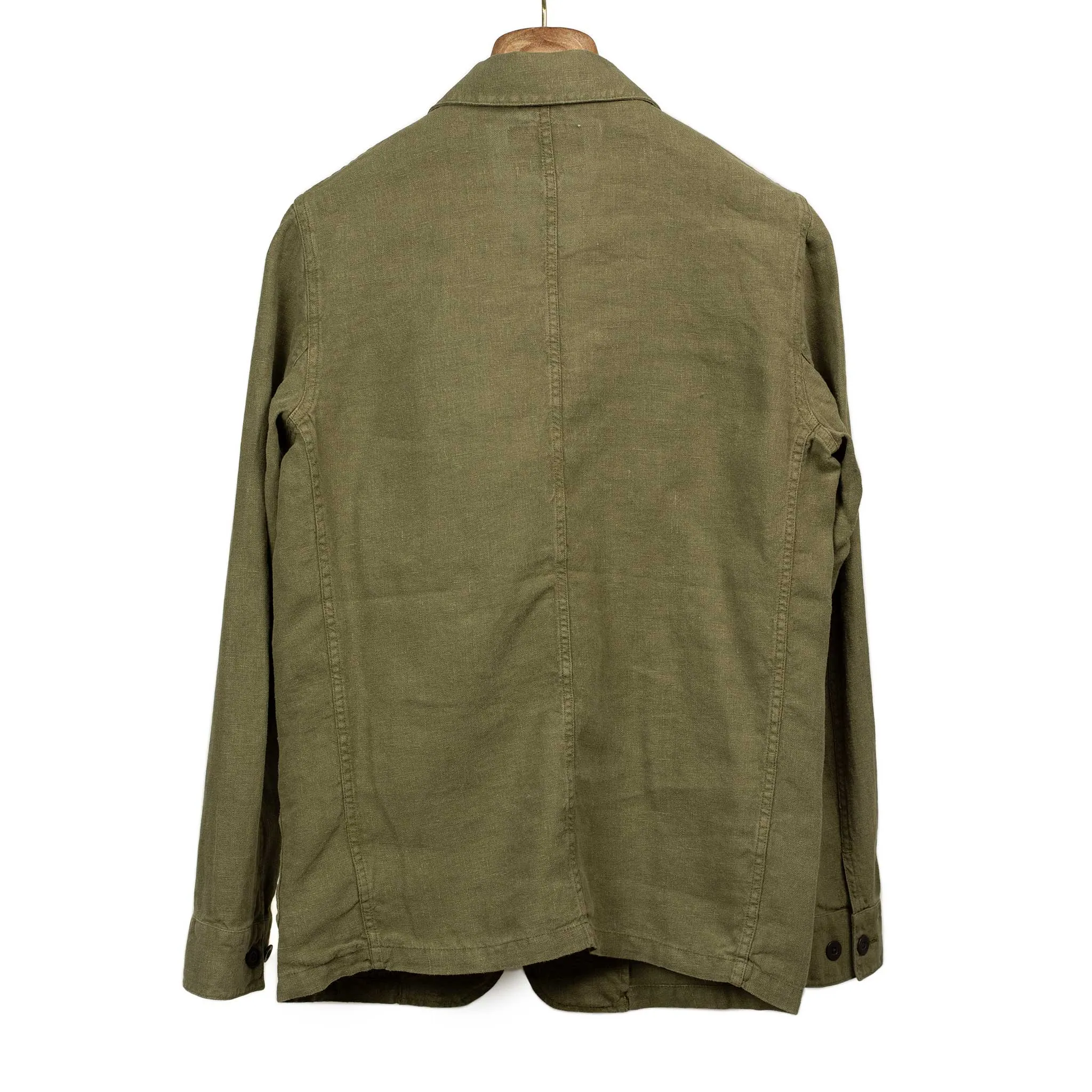 Labura unlined chore jacket in olive washed linen (restock)