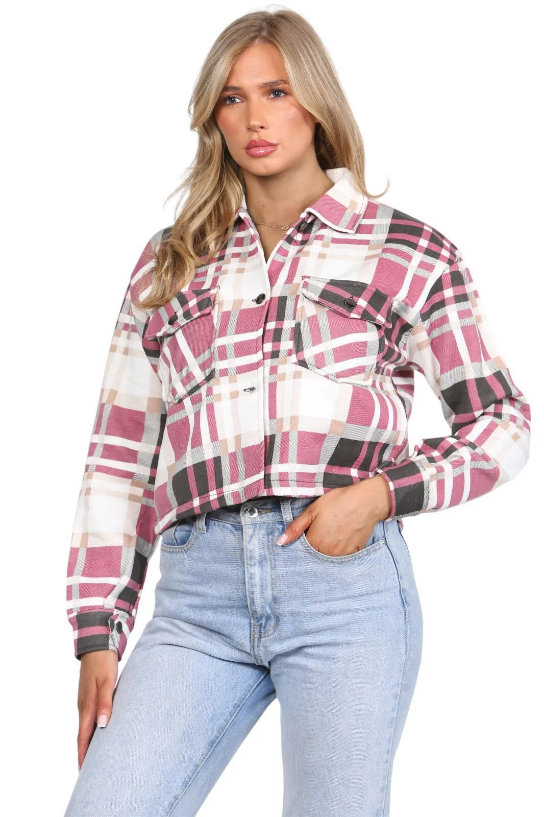 Ladies Collar Checked Jacket