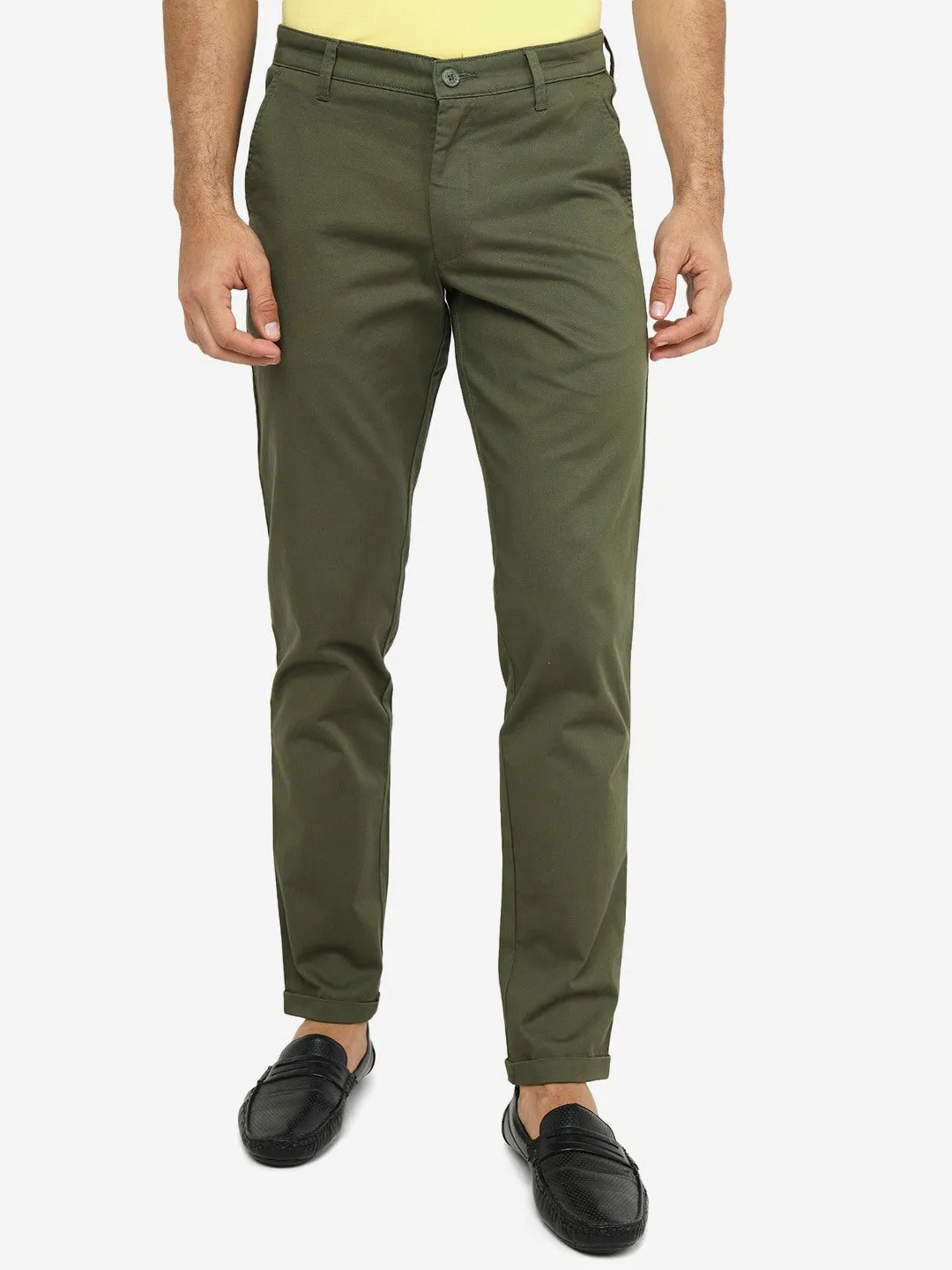 Light Olive Solid Neo Fit Casual Trouser | Greenfibre