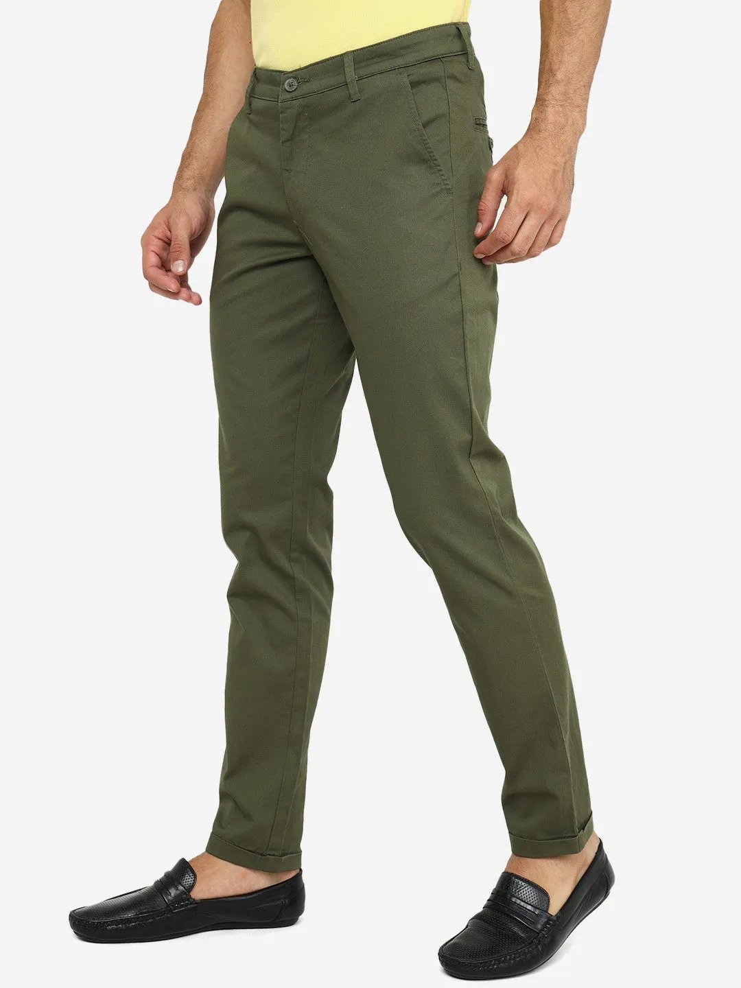 Light Olive Solid Neo Fit Casual Trouser | Greenfibre