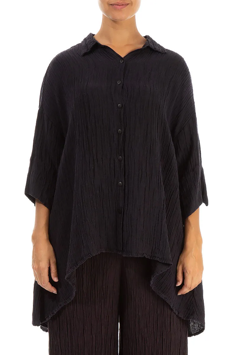 Loose Crinkled Dark Aubergine Silk Shirt