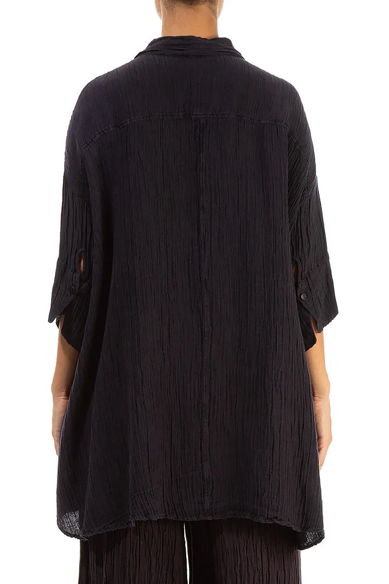 Loose Crinkled Dark Aubergine Silk Shirt