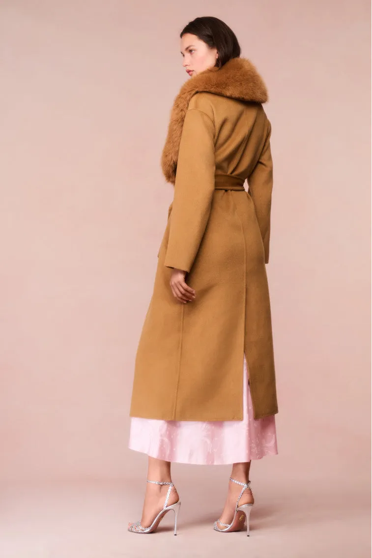 Mahika Wool-Cashmere Faux Fur Collar Coat