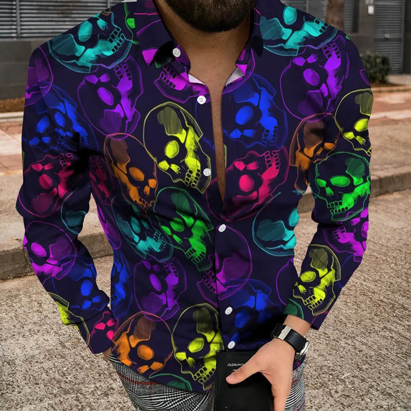 Men's 3D Printed Skull Shirt Cardigan - Stylish Button-Up with Unique Skull Design for Fashion-Forward Look