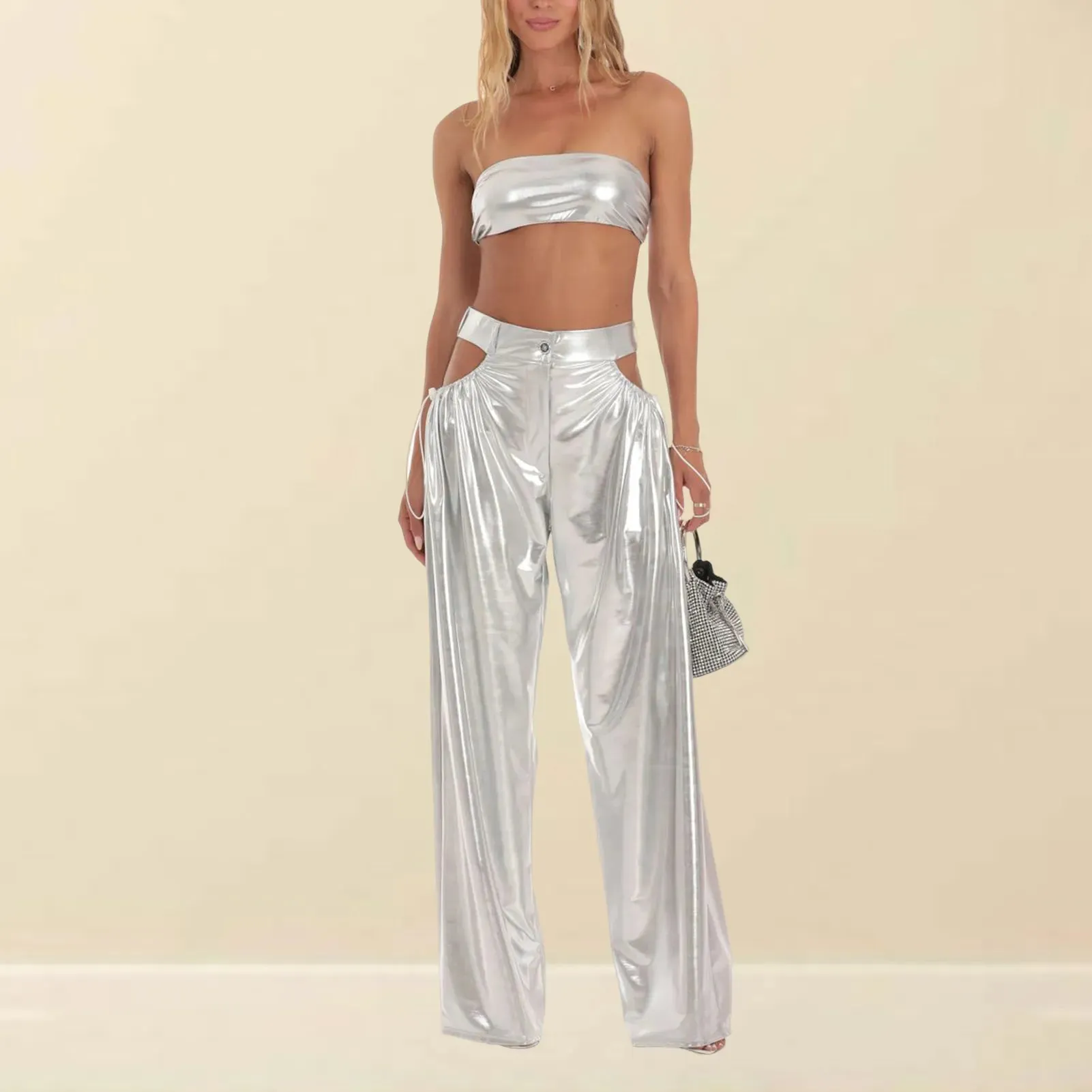 Metallic Drawstring Pant Set