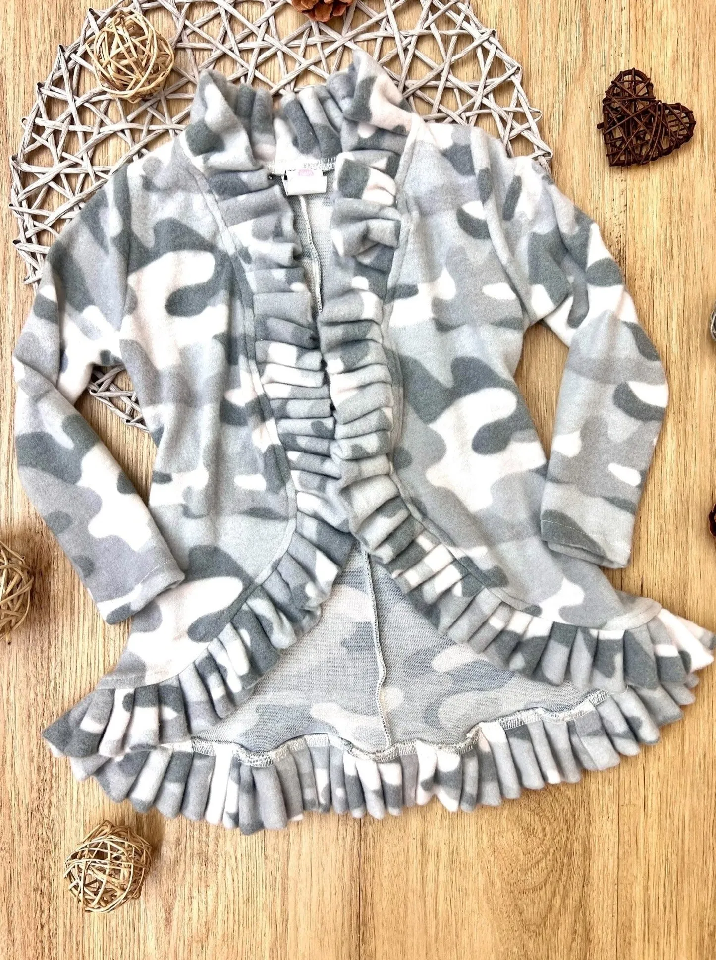 Mommy and Me In Command Grey Camo Ruffle Cardigan