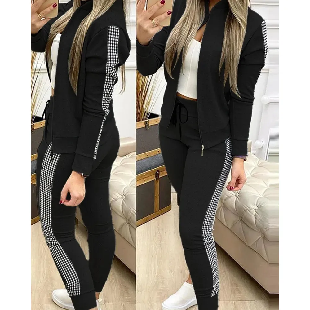 New Two-Piece Set Outfits Autumn Women's Zipper Top and Pants Casual Sport Suit Winter