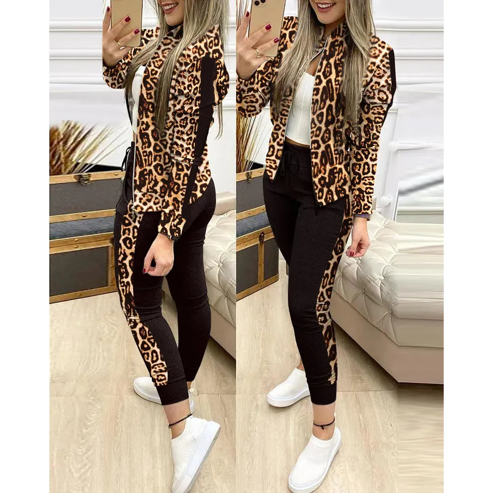 New Two-Piece Set Outfits Autumn Women's Zipper Top and Pants Casual Sport Suit Winter