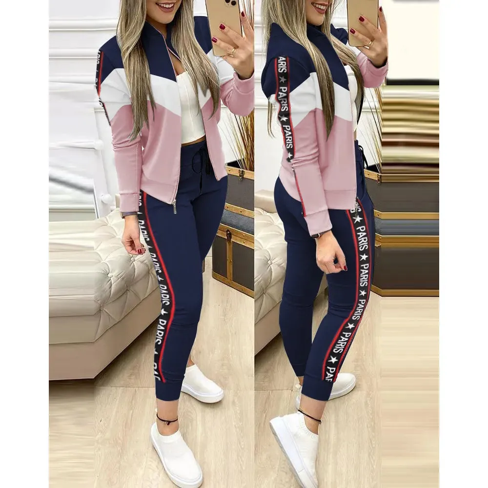 New Two-Piece Set Outfits Autumn Women's Zipper Top and Pants Casual Sport Suit Winter