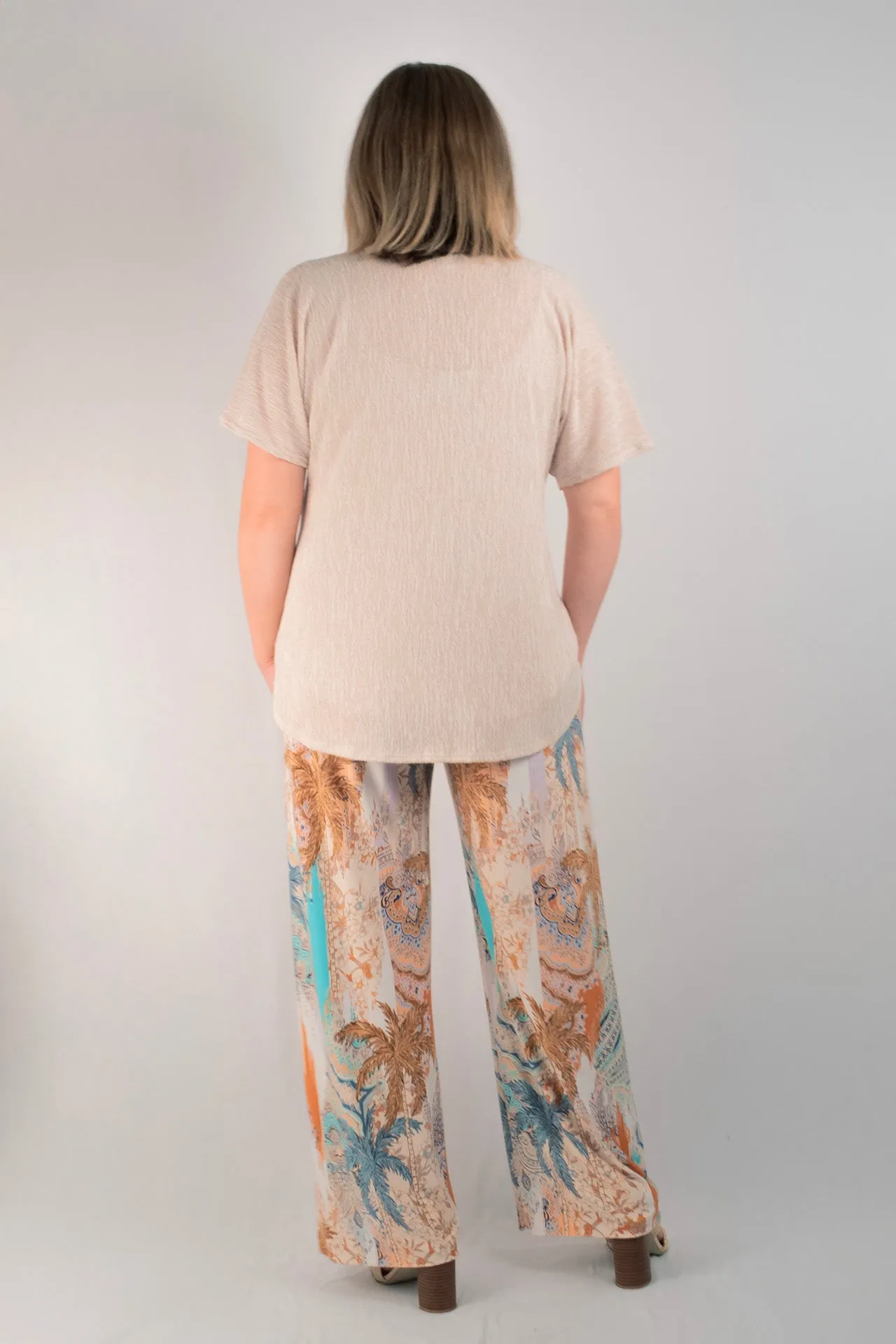 Oasis Print Wide Leg Jersey Palazzo Pants