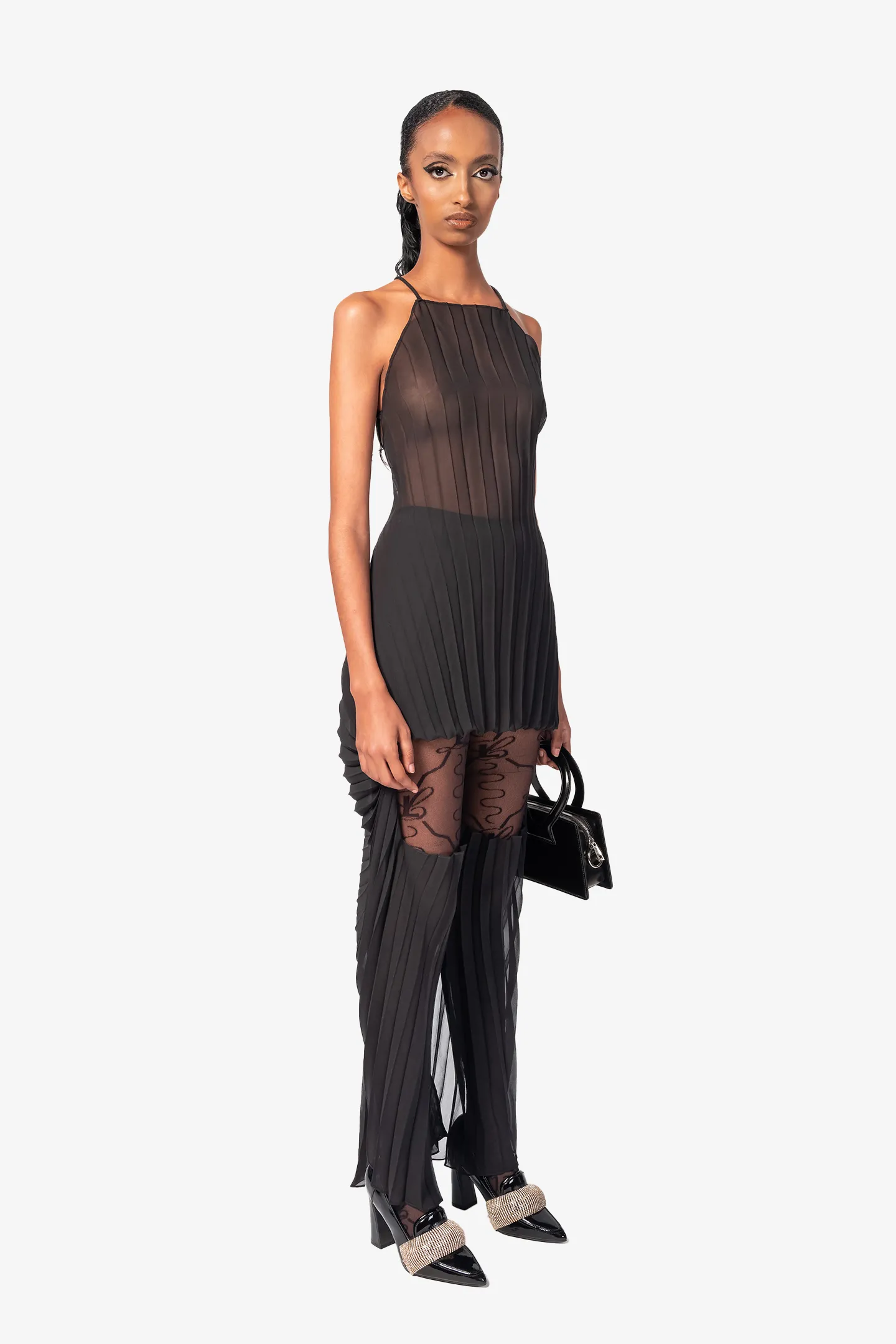 Pleated Halter Jumpsuit - Black