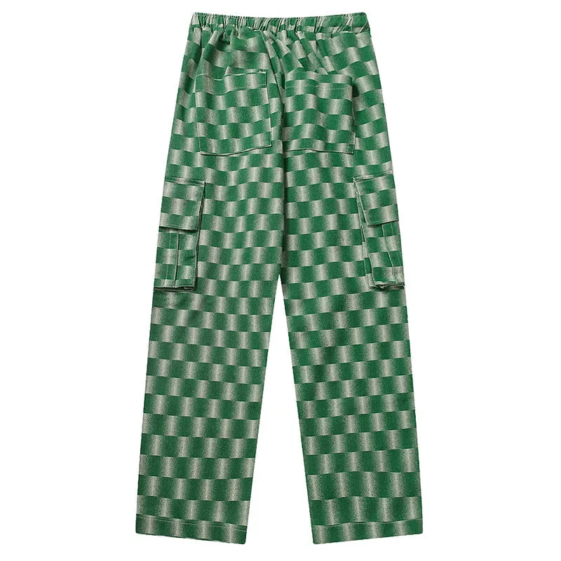 PopFlying Casual Straight Cargo Pants Checkerboard