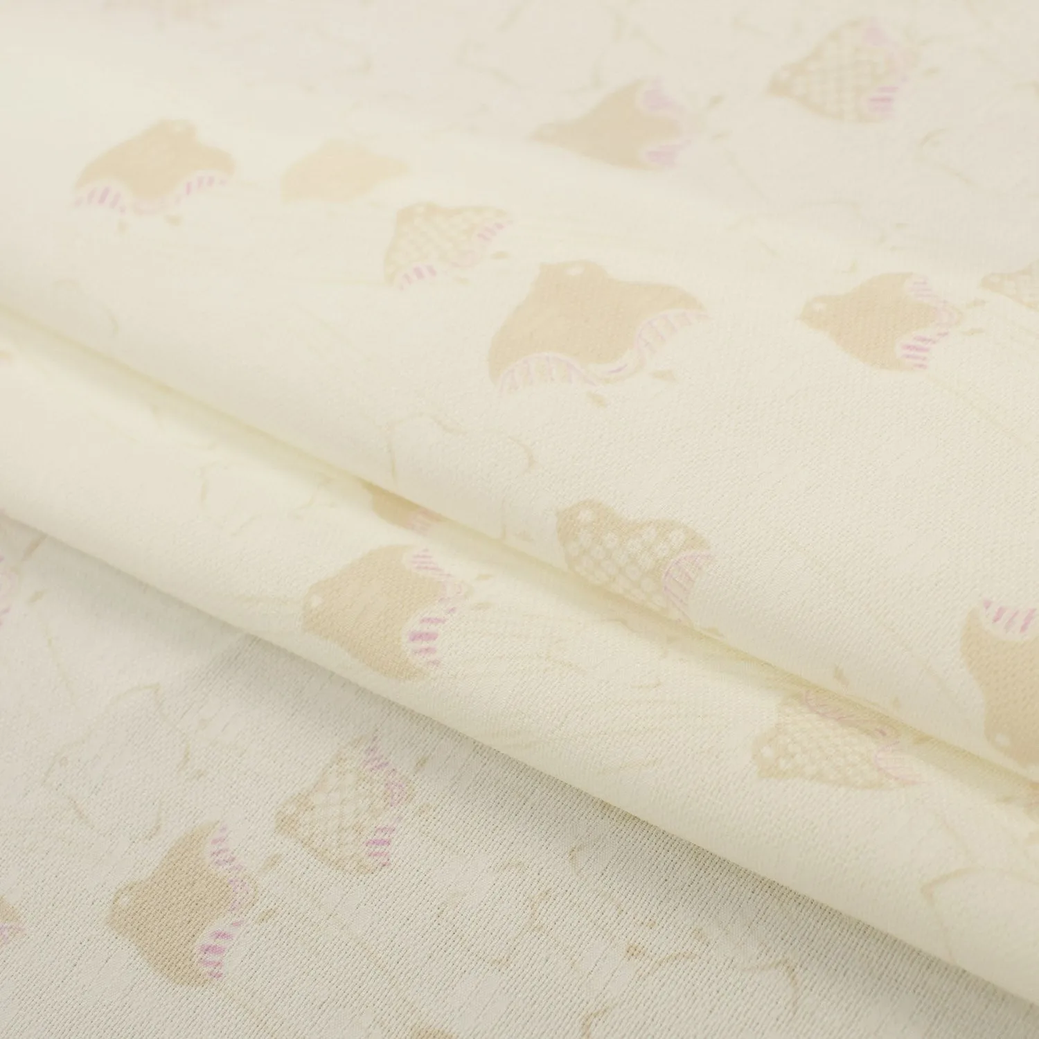 Printed Crepe Beige Birds on Ivory