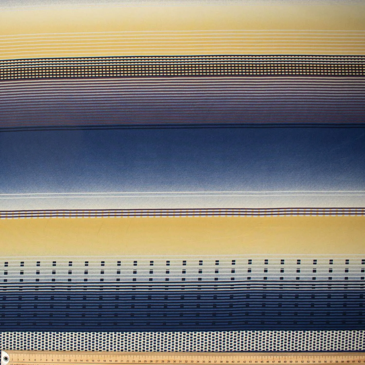 Printed Crepe Blue & Yellow Stripes