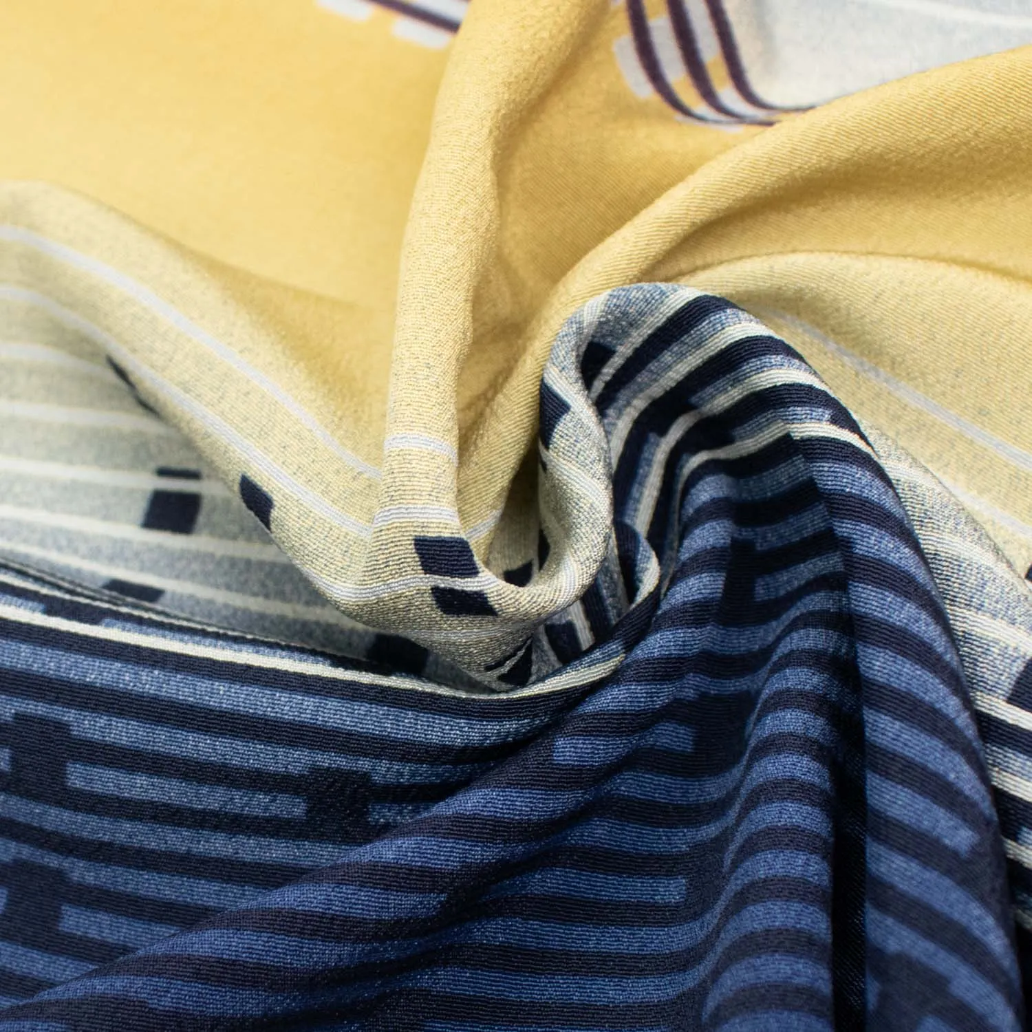 Printed Crepe Blue & Yellow Stripes