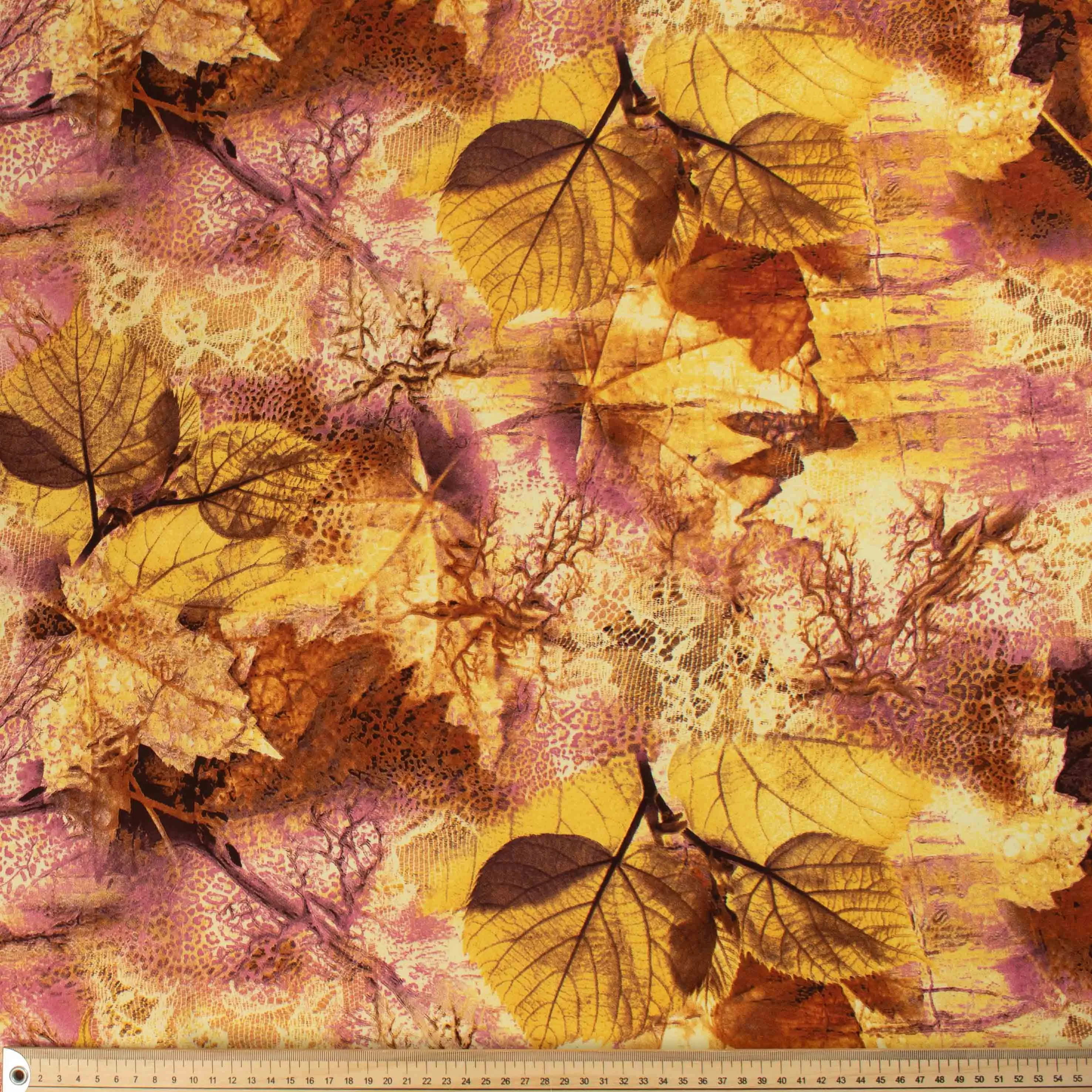 Printed Crepe Georgette Yellow & Brown Leaves