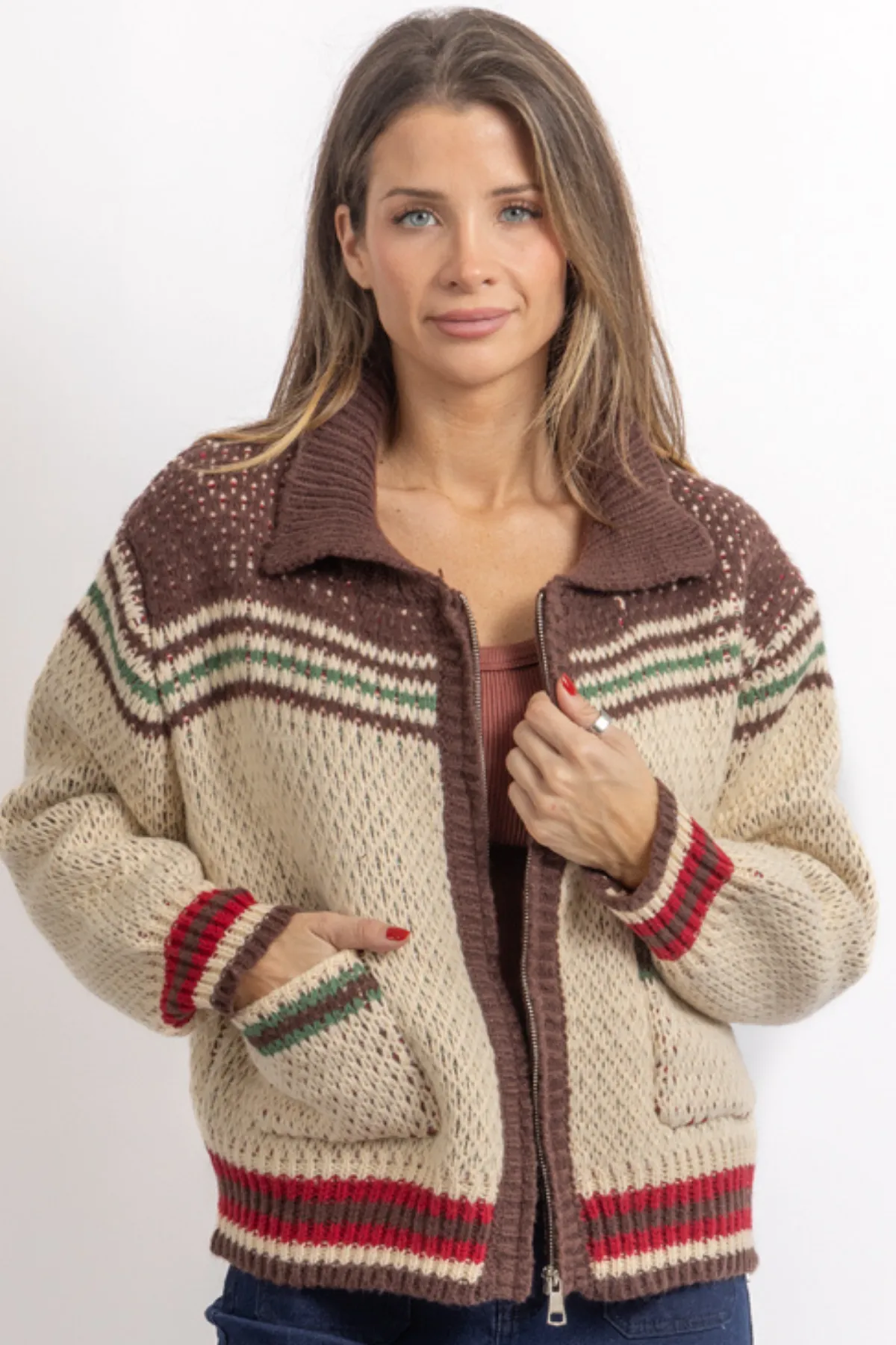 RANCHESS CHOCOLATE ZIP SWEATER