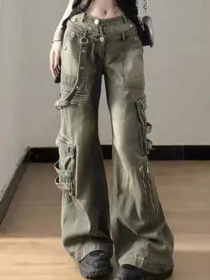 Retro Cargo Wide Leg Stylish Fashion Street Denim Jeans