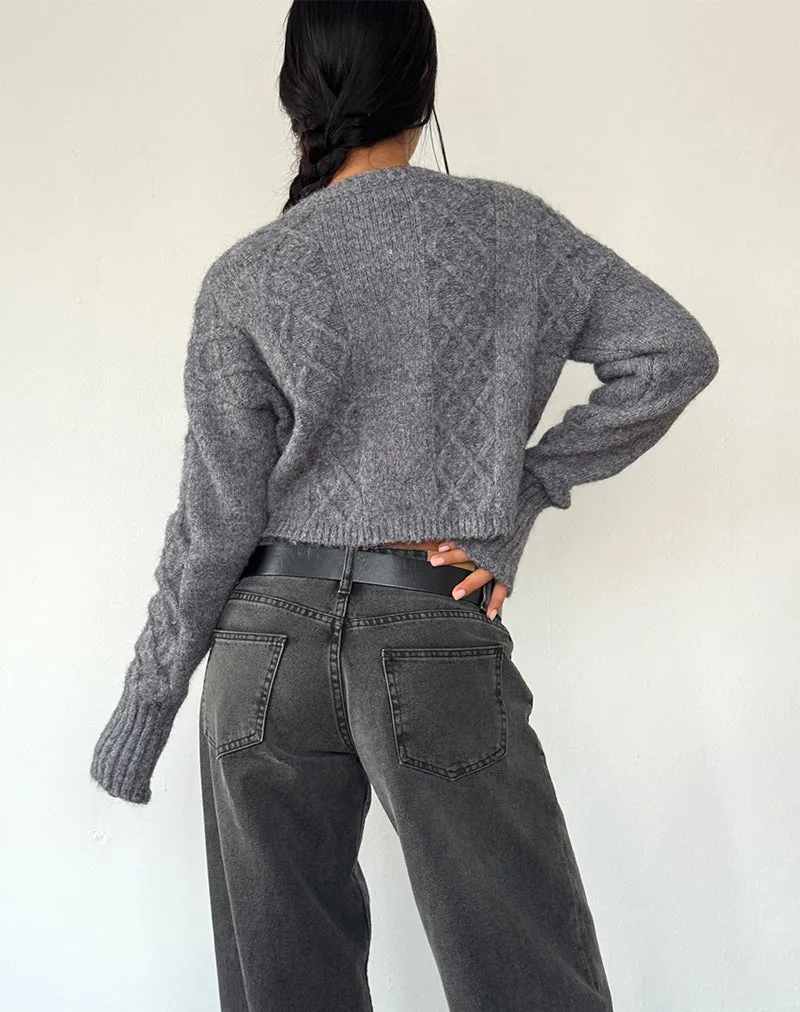 Cozy Cable Knit Grey Cardigan - Rigel Collection