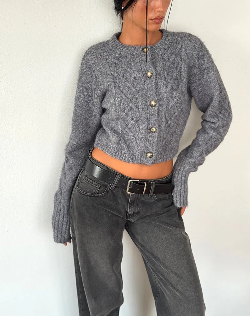 Cozy Cable Knit Grey Cardigan - Rigel Collection