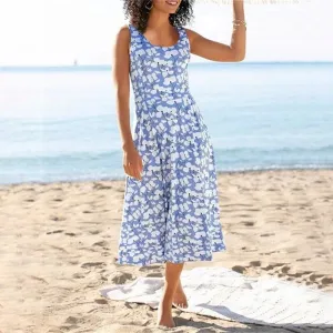 Round Neck Elegant Beach Sleeveless Midi Dresses