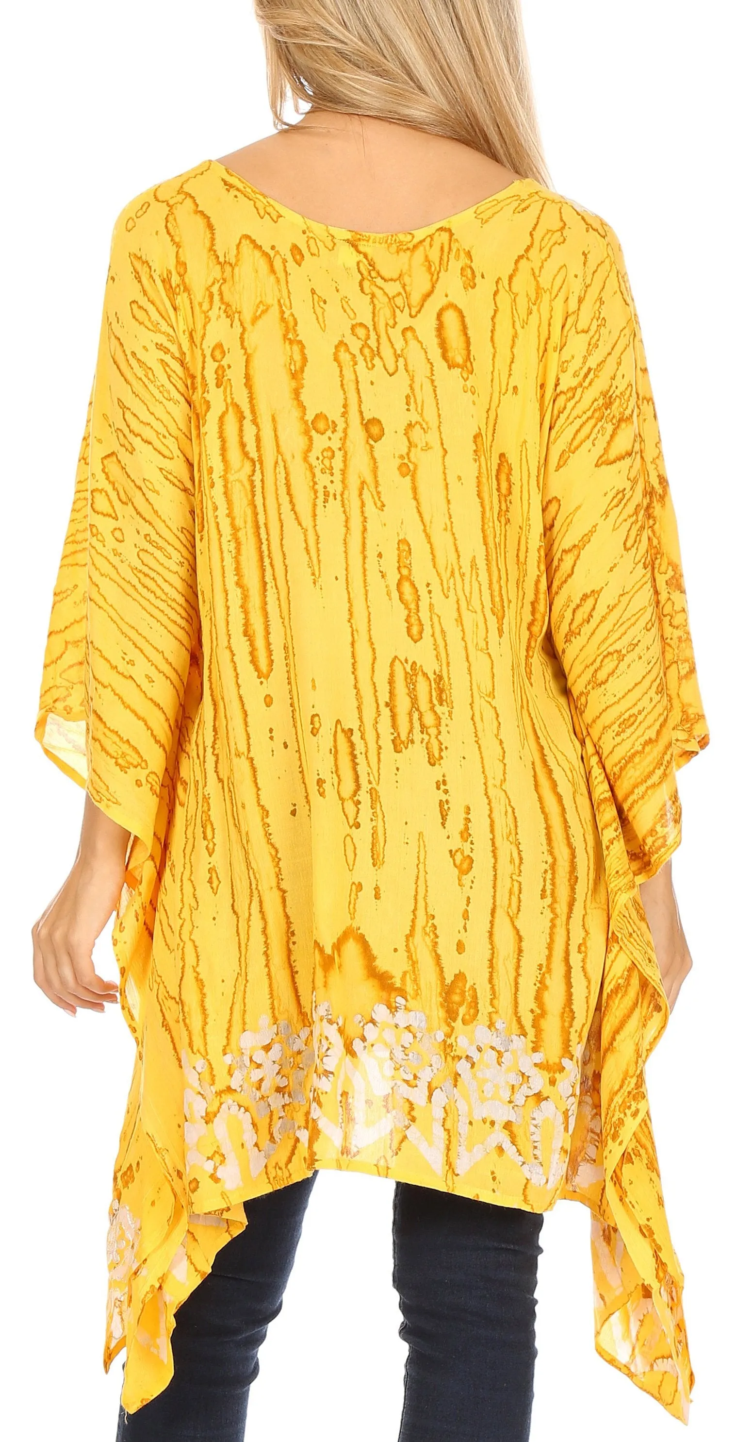 Sakkas Alizia Lightweight Embroidery Batik Top Tunic Blouse Caftan Cover up Poncho