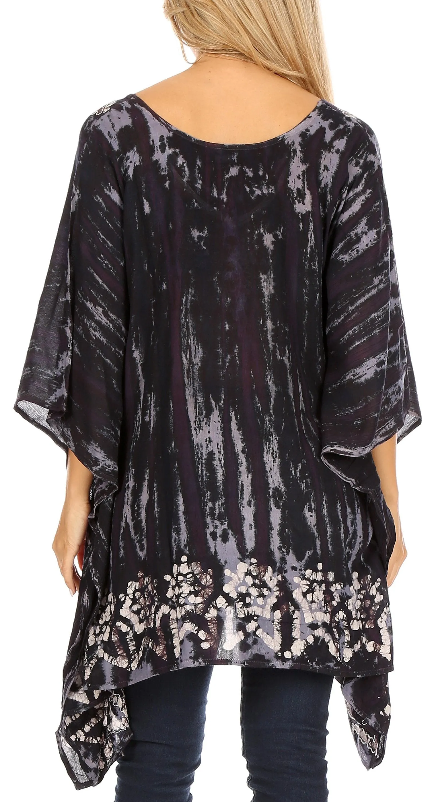 Sakkas Alizia Lightweight Embroidery Batik Top Tunic Blouse Caftan Cover up Poncho