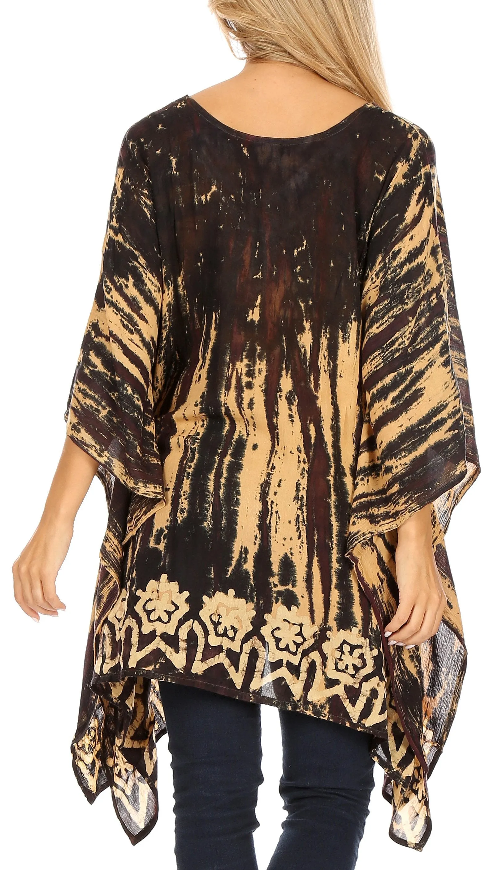 Sakkas Alizia Lightweight Embroidery Batik Top Tunic Blouse Caftan Cover up Poncho