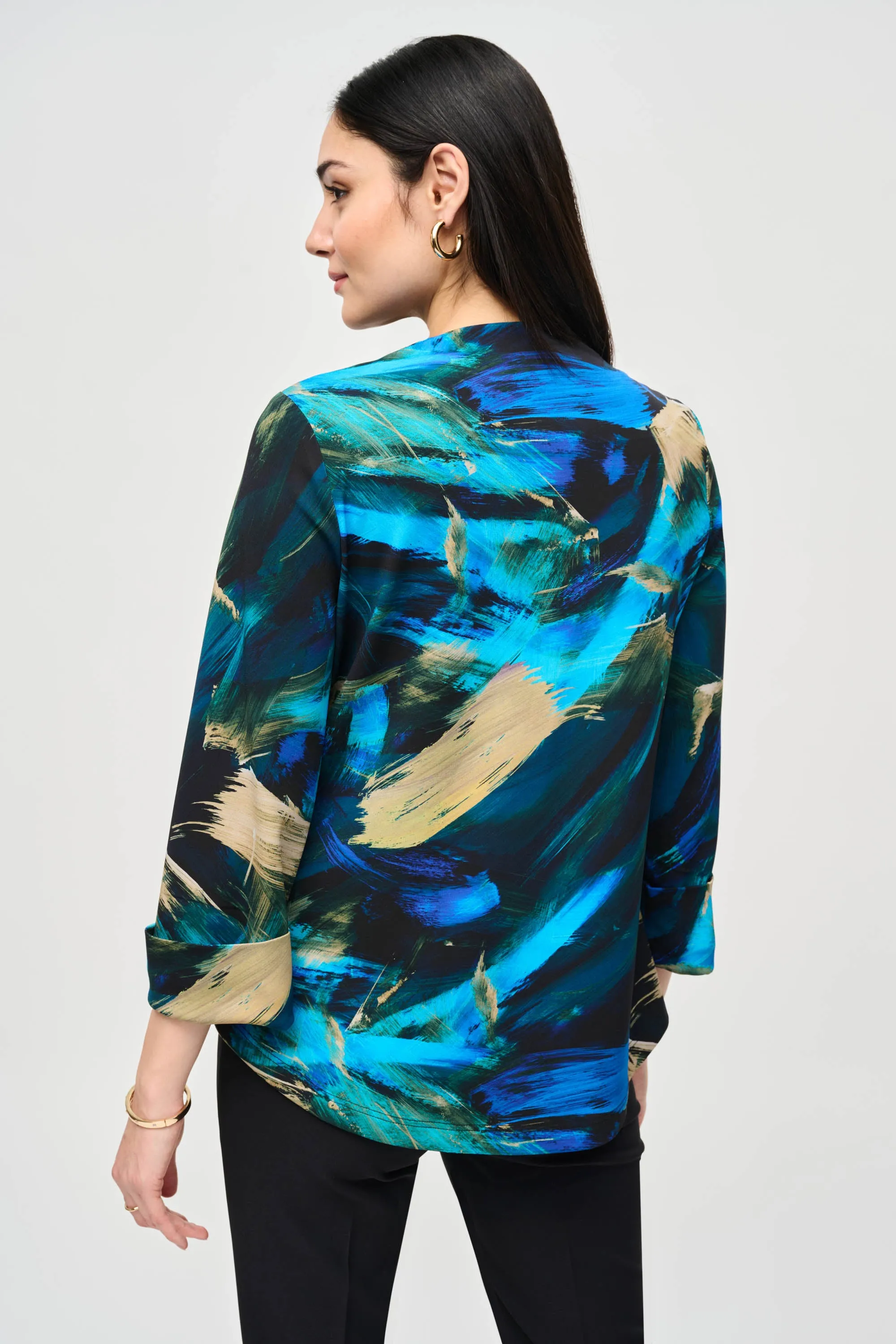 Silky Knit Abstract Print Swing Jacket