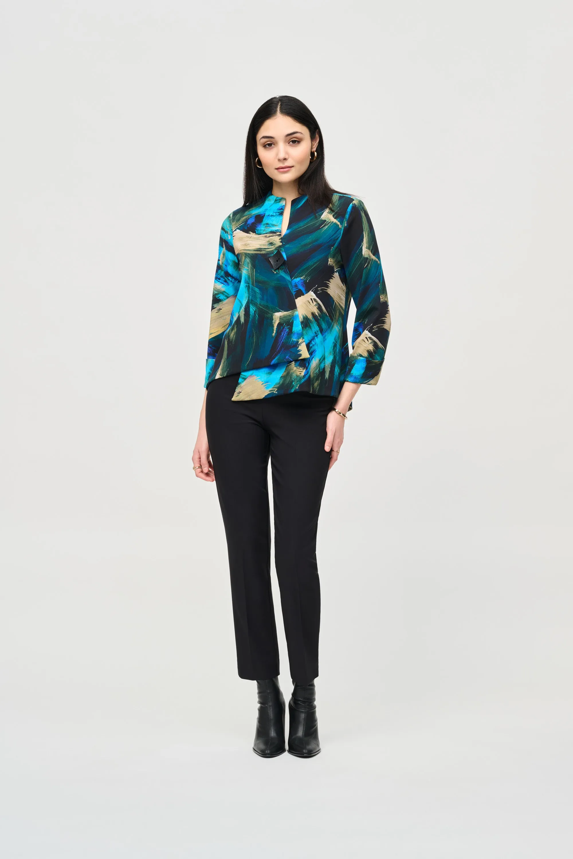 Silky Knit Abstract Print Swing Jacket