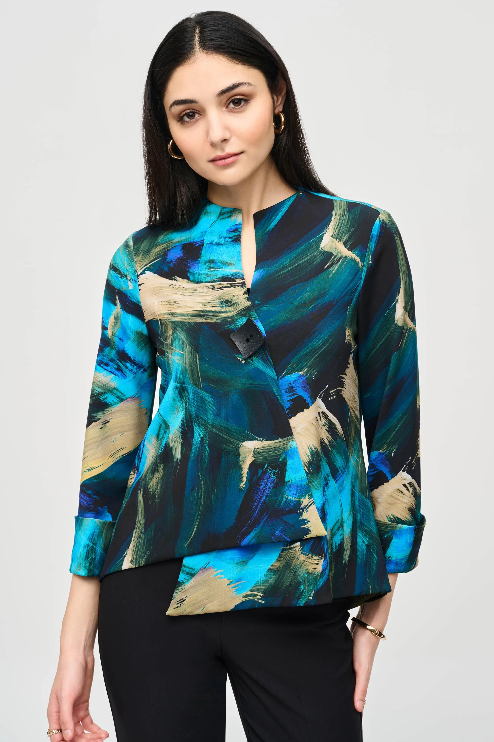 Silky Knit Abstract Print Swing Jacket