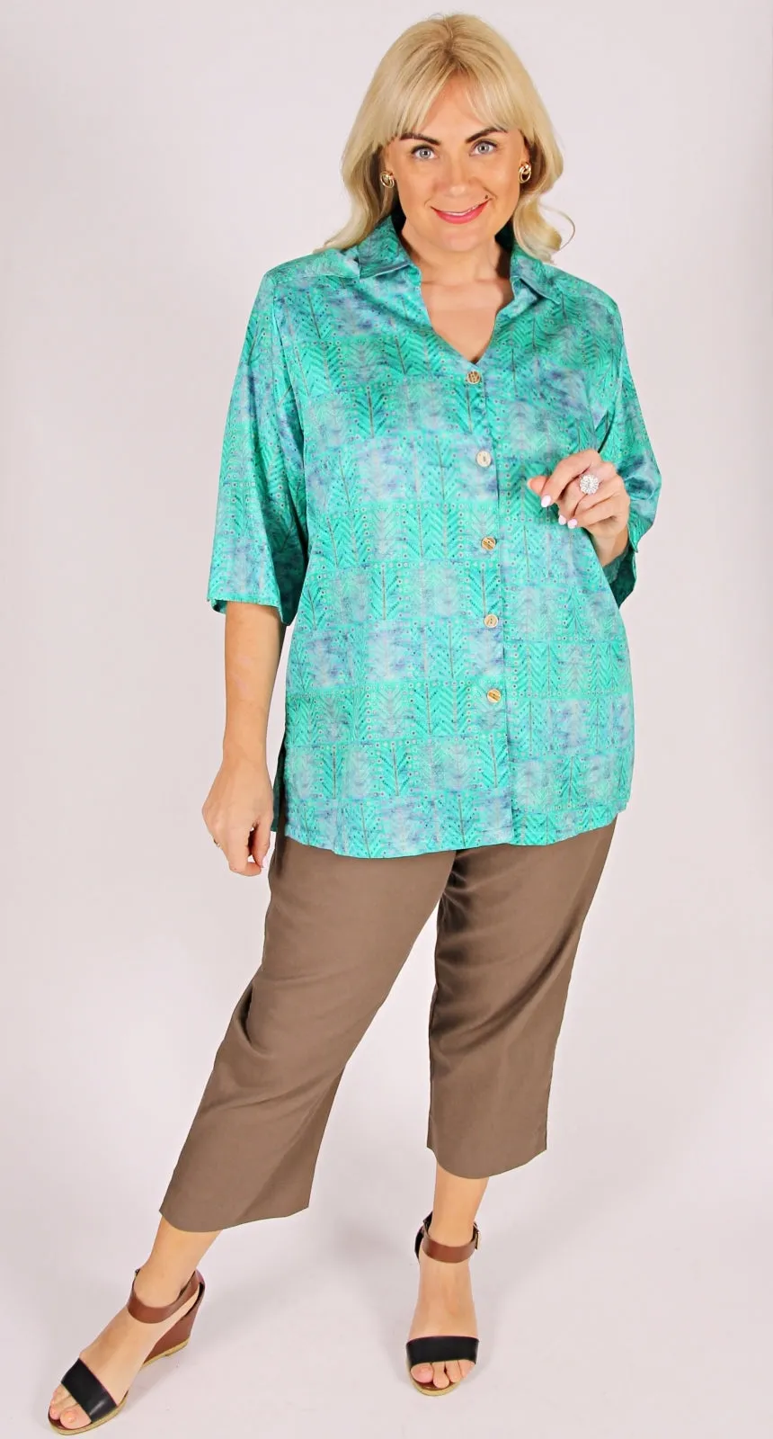 Swiss Cotton Shaped Neck Blouse Teal