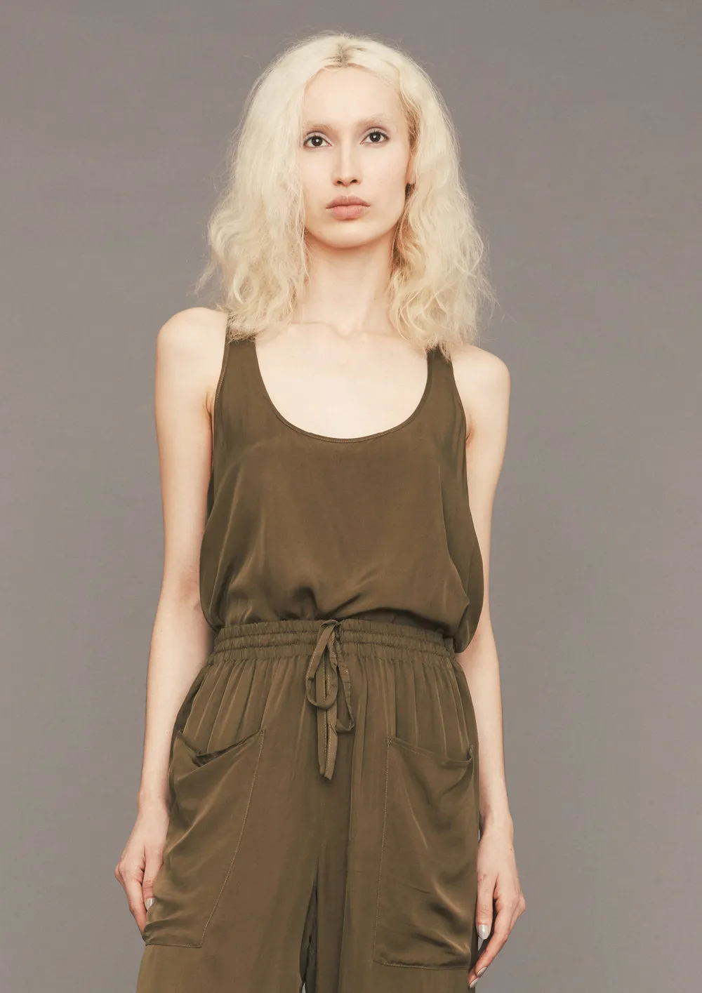 TANK TOP - SILKY CUPRO BIAS khaki