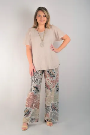 Tapestry Print Wide Leg Jersey Palazzo Pants