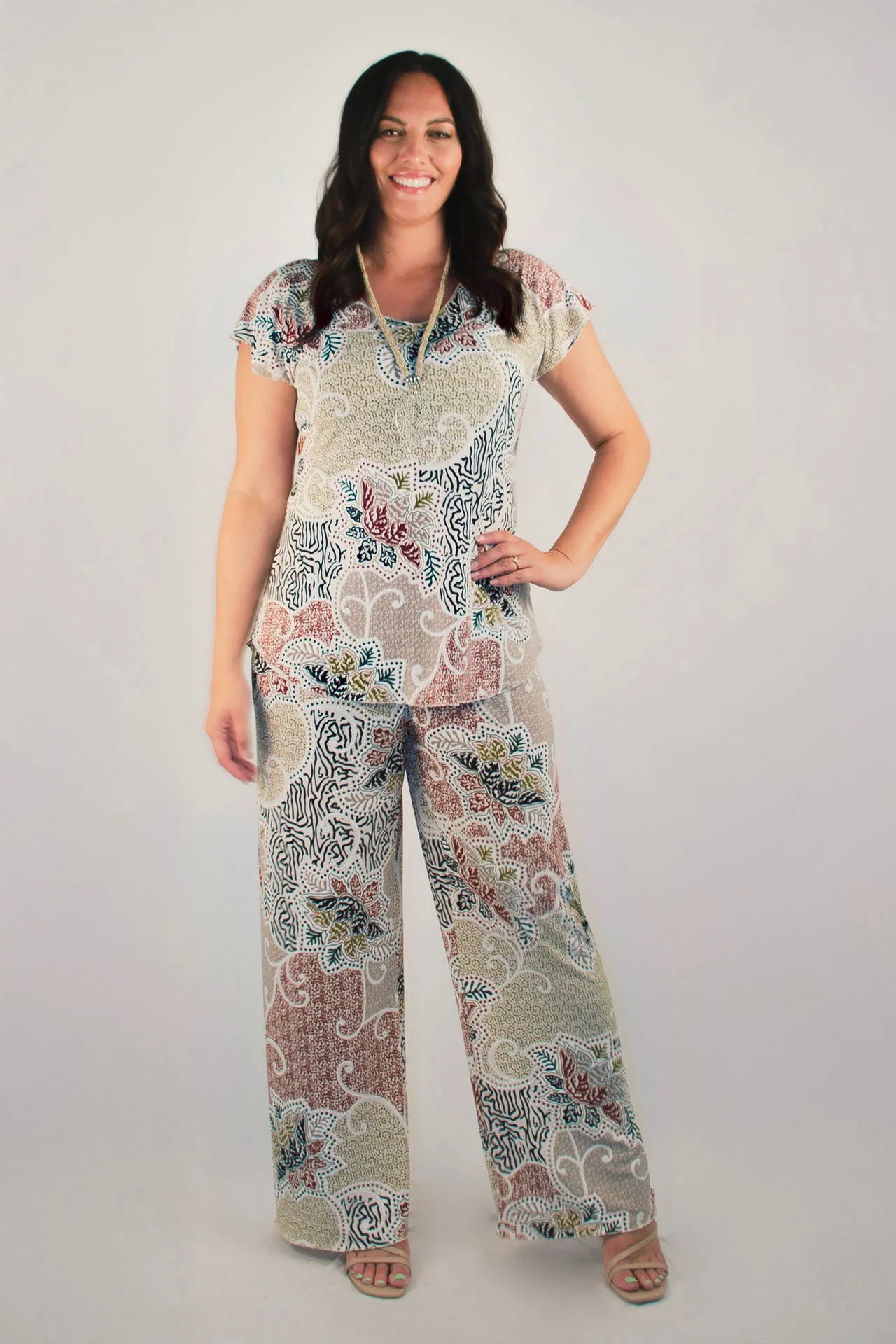 Tapestry Print Wide Leg Jersey Palazzo Pants