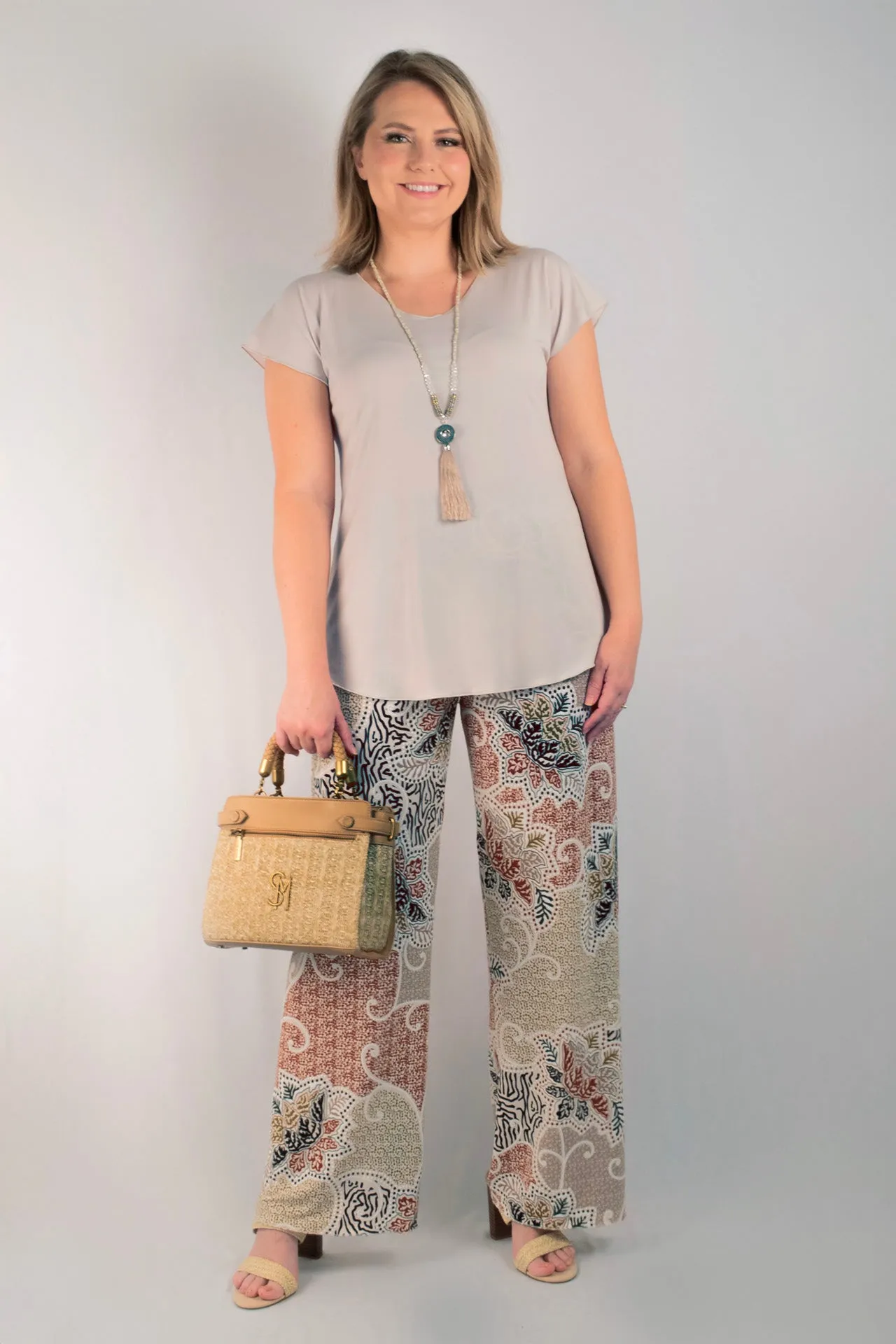 Tapestry Print Wide Leg Jersey Palazzo Pants