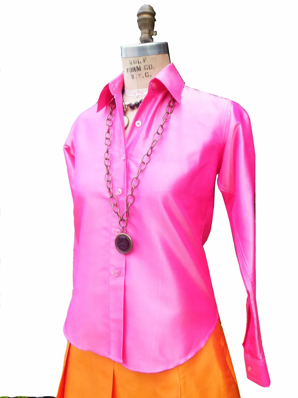 Thai Silk Button Down Shirt Precious Pink