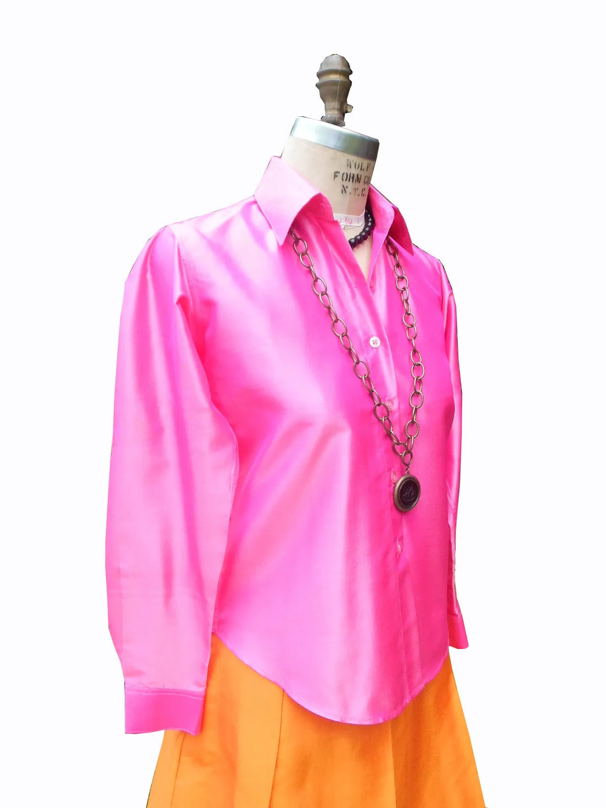 Thai Silk Button Down Shirt Precious Pink