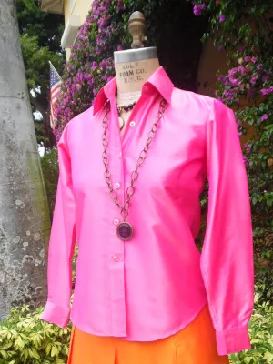 Thai Silk Button Down Shirt Precious Pink