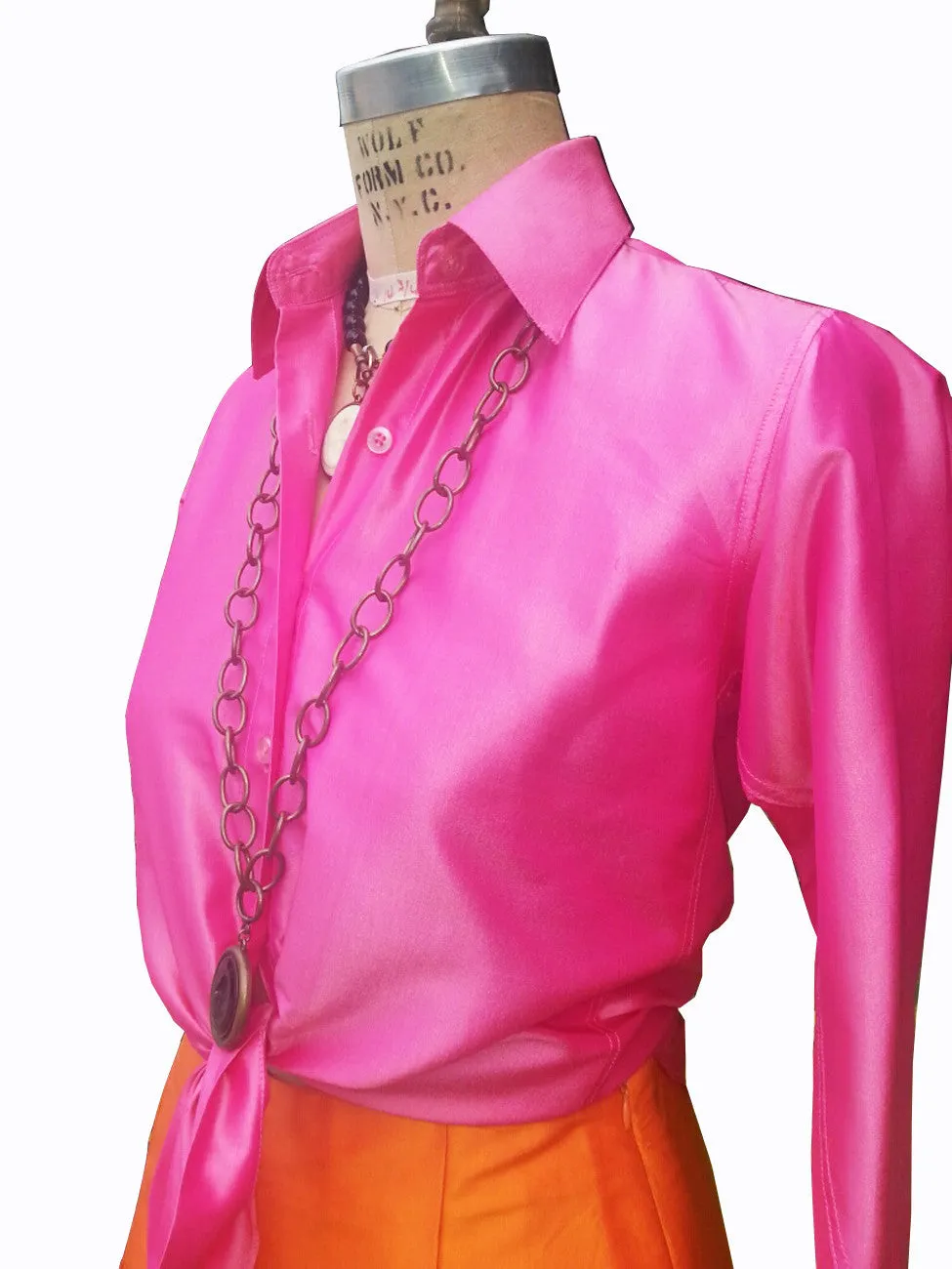 Thai Silk Button Down Shirt Precious Pink