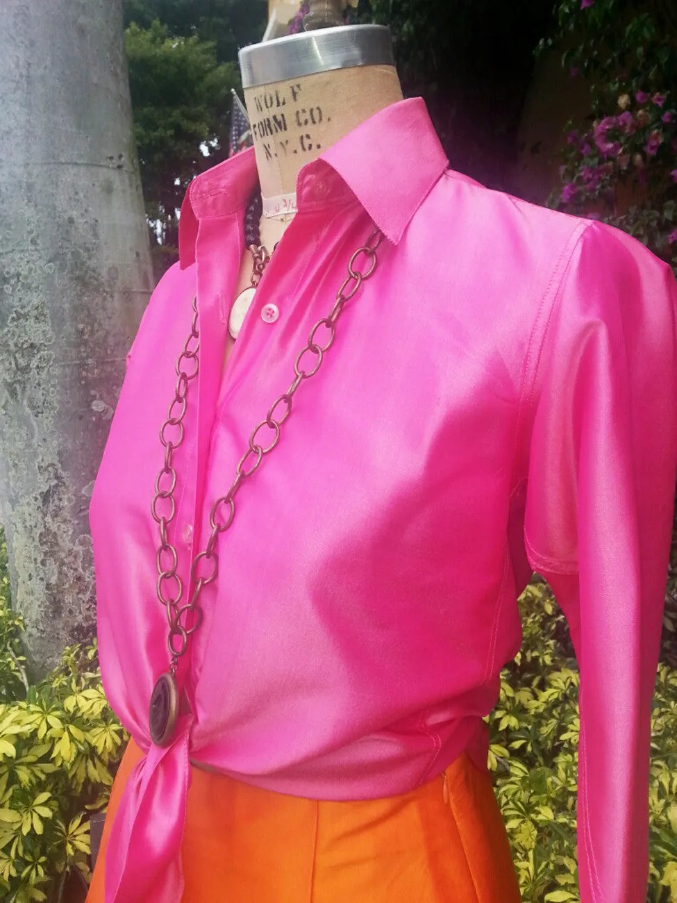 Thai Silk Button Down Shirt Precious Pink