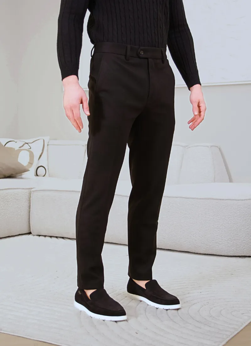 Thickened Melange Wool-Mix Trousers - Black