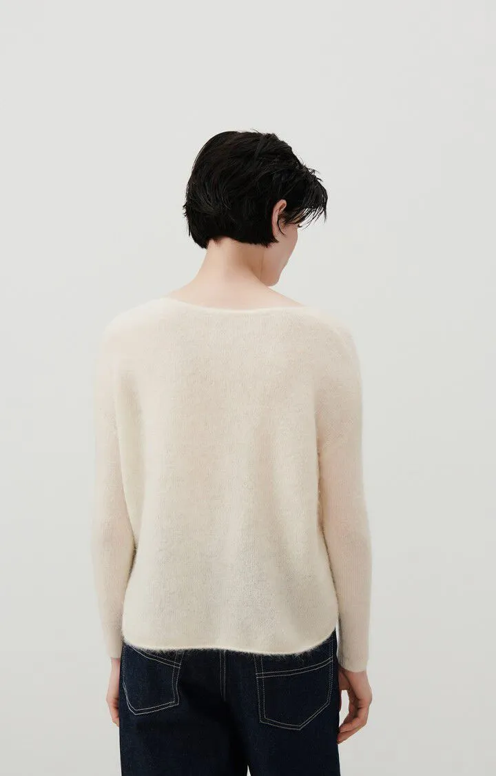 TYJI Wool Blend V-Neck Sweater in Mother of Pearl