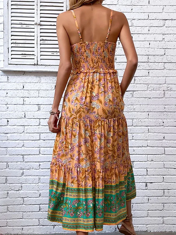 Uniwim Sexy Long Dresses For Women Fashion Backless Ruffle Boho Beach Slip Dress Summer Floral New In Dresses Women Clothing 2024