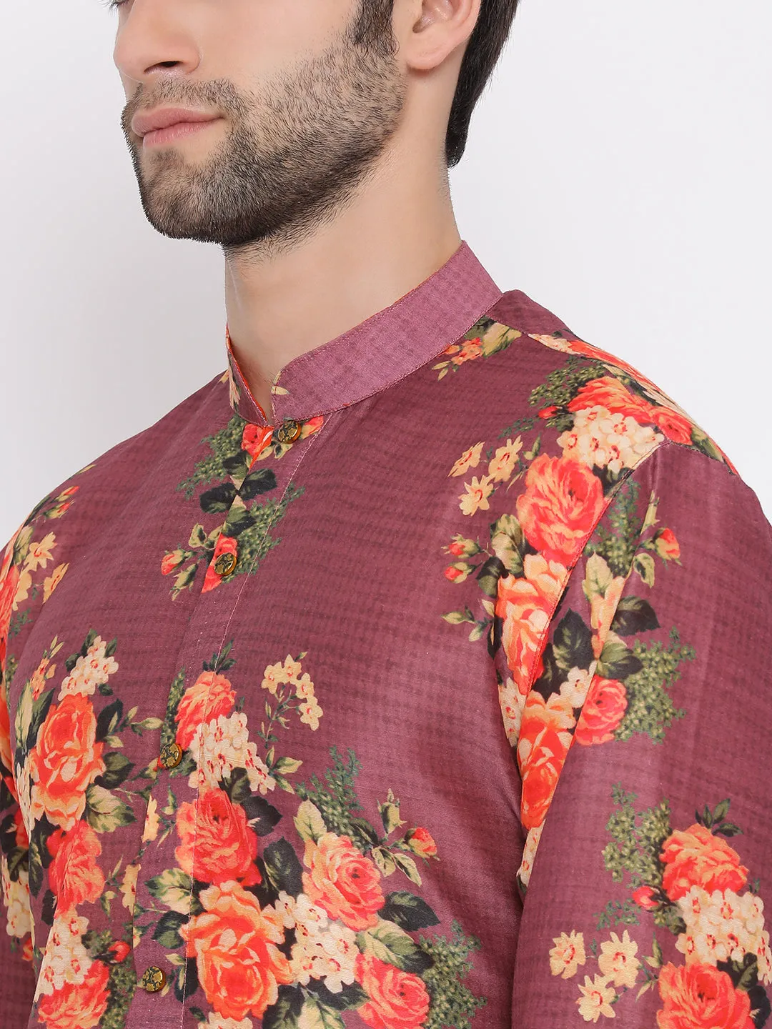 VASTRAMAY Maroon Jacket and Printed Kurta Set