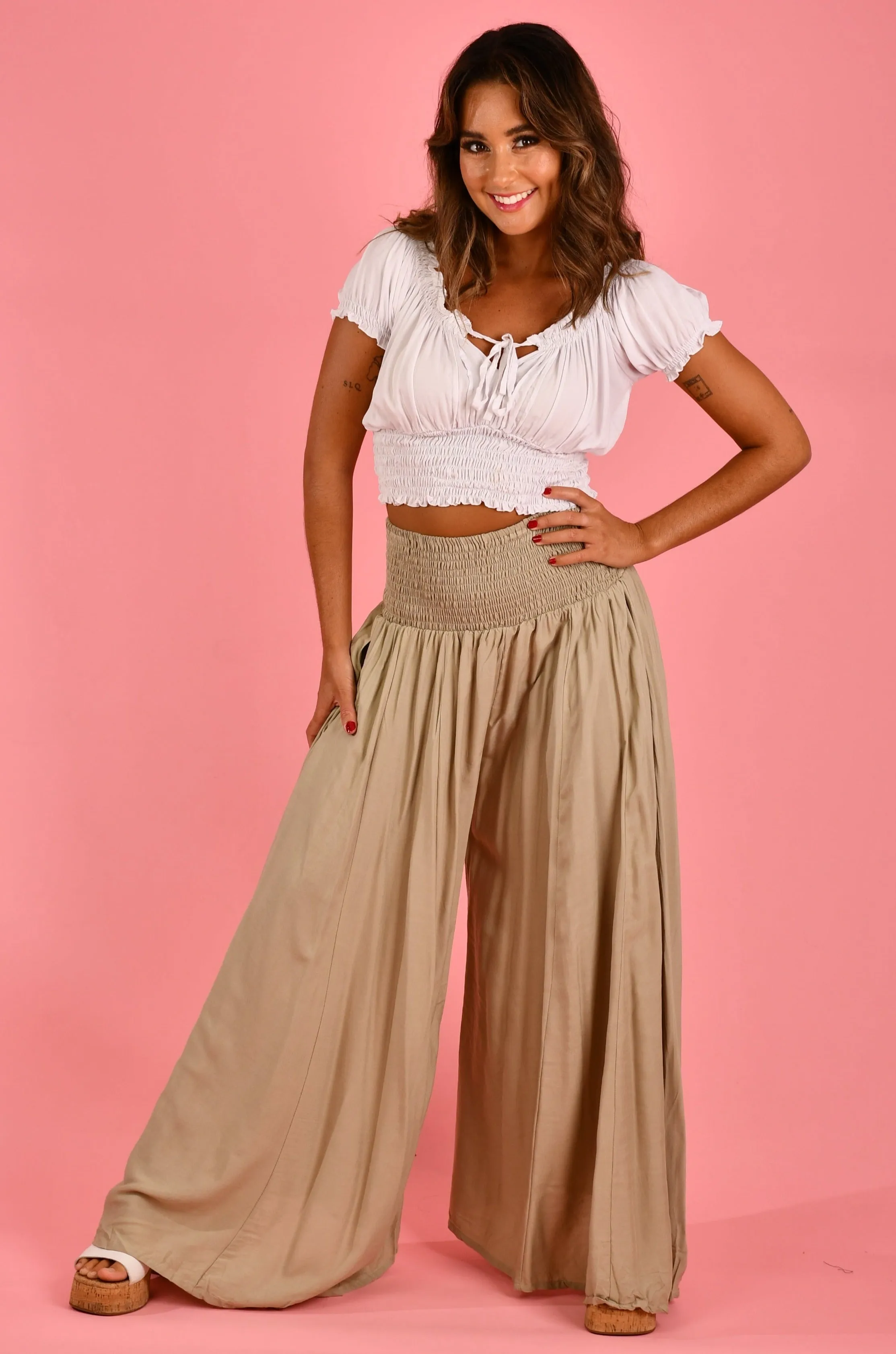 VBLP206 - FREMANTLE ROUCHED WIDE LEG PANT - TIDAL FOAM