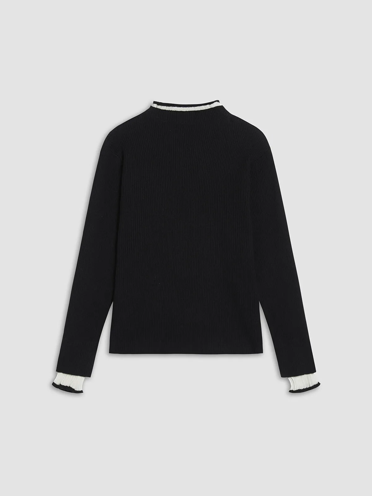 Wenkouban-Christmas Thanksgiving outfits_Contrast Trim Mock Trendy Neck Knit Top